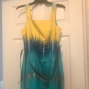 London Times Womens Yellow Turquoise Blue Dress